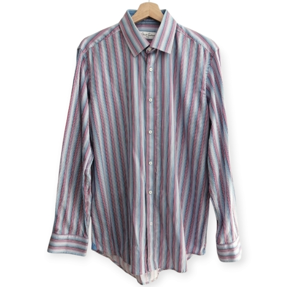 Robert Graham Men's 100% Cotton Striped Dress Shirt Purple, Pink, Blue 41 or 16 - Picture 16 of 16